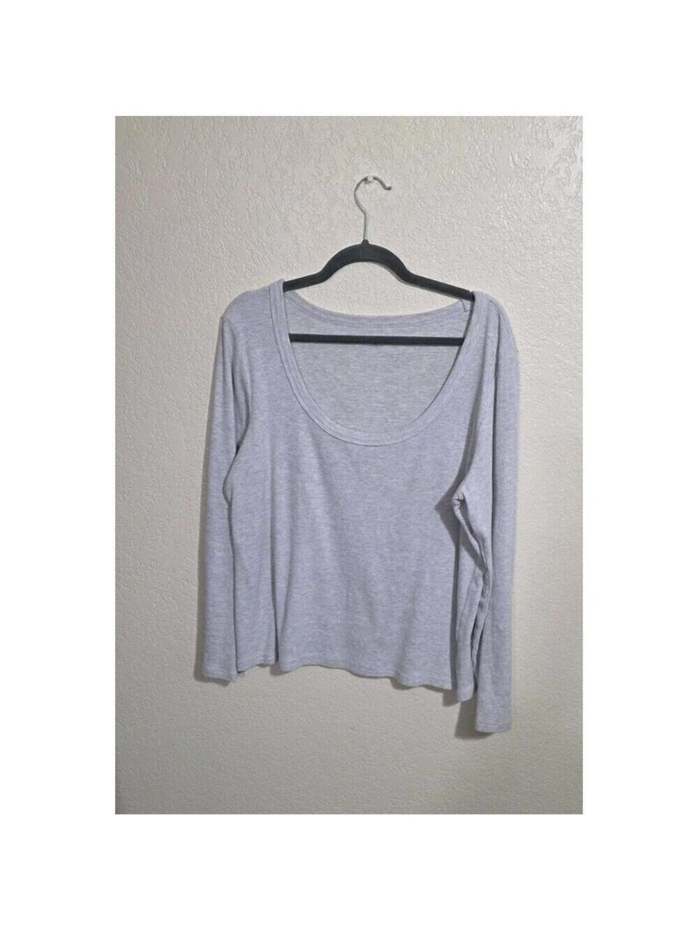 Old Navy Snug Light Gray Ribbed Scoop Neck Long Sleeve Shirt Women's XXL Cotton